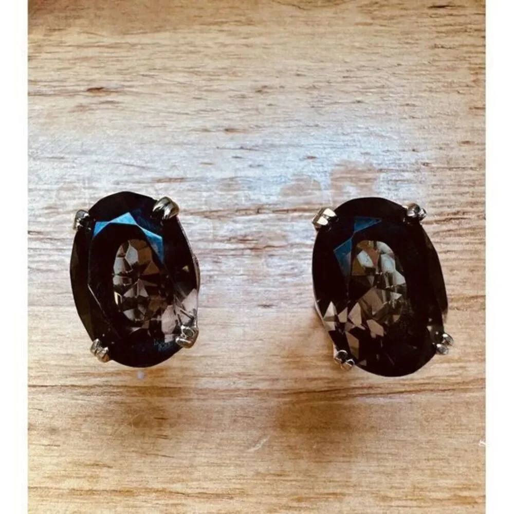 Smokey Quartz Cufflinks Unisex Domed Gold Toned Brown Faceted Oval Stone Vintage